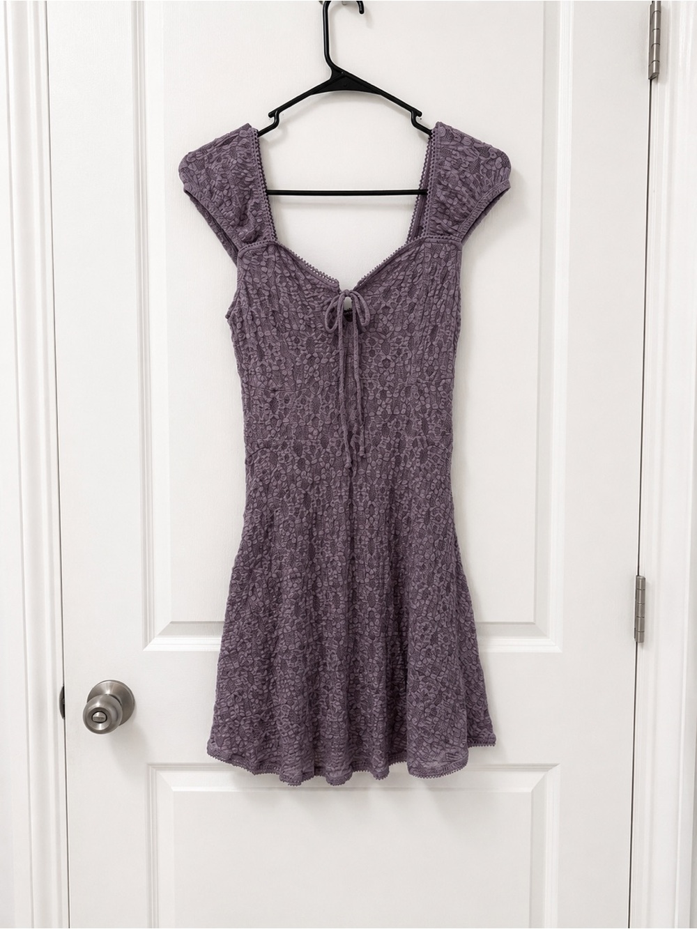 Arizona Lavender Lace Fit & Flare Tie-Front Mini Dress Coquette Romantic Size M